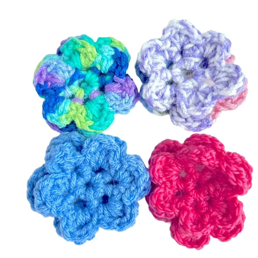 HAND CRAFTED Colorful Floral Four Crocheted Dog Collar Flowers Attachments
